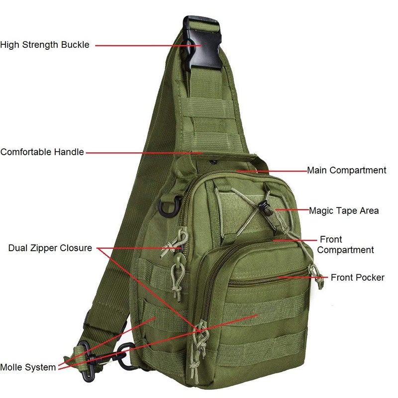 FAMI Outdoor Tactical Bag Backpack, Military Sport Bag Pack Sling Shoulder Backpack Tactical Satchel for Every Day Carry (Army Green) - Image 3